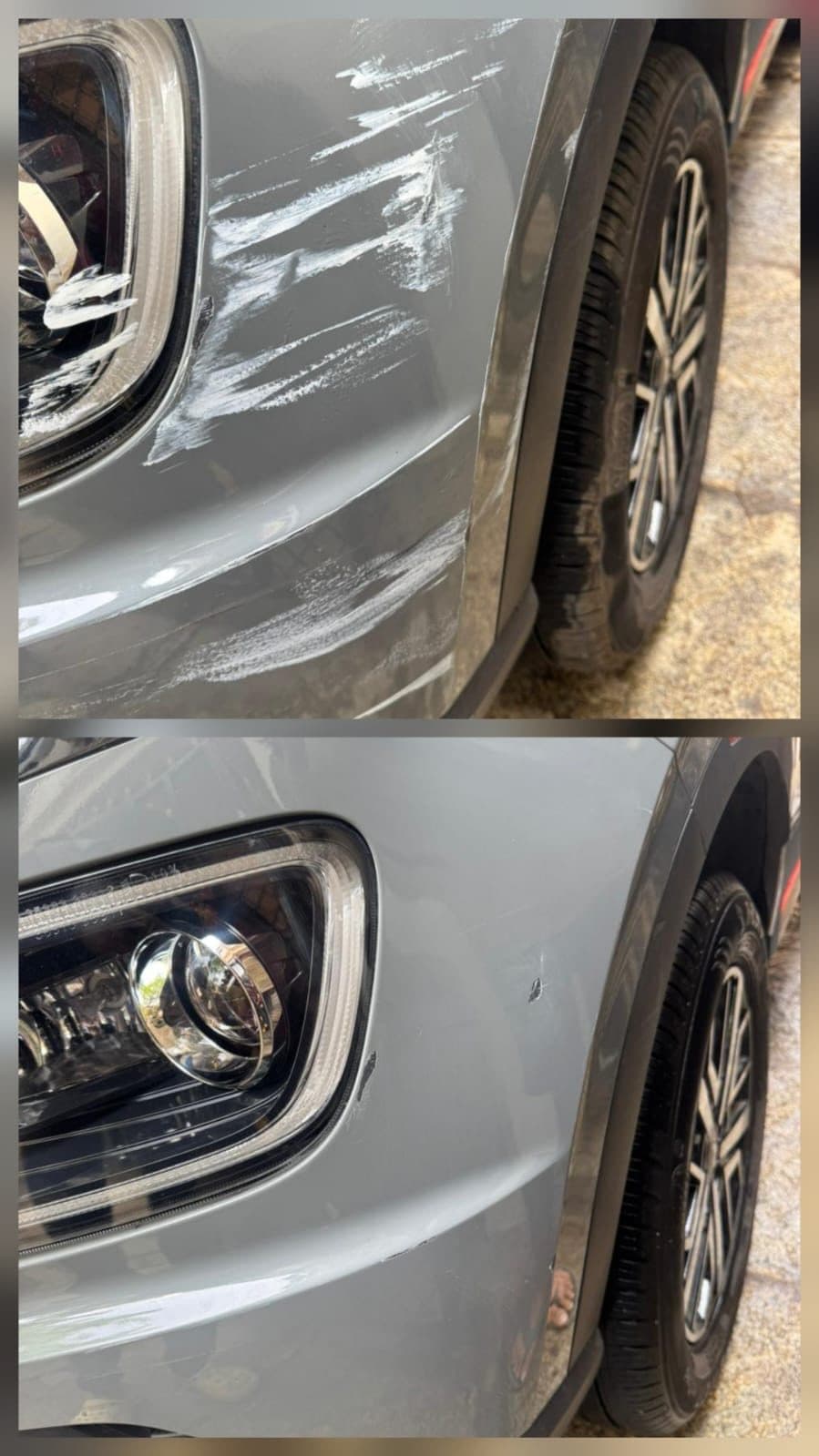 Bumper scuff marks before and after cleaning