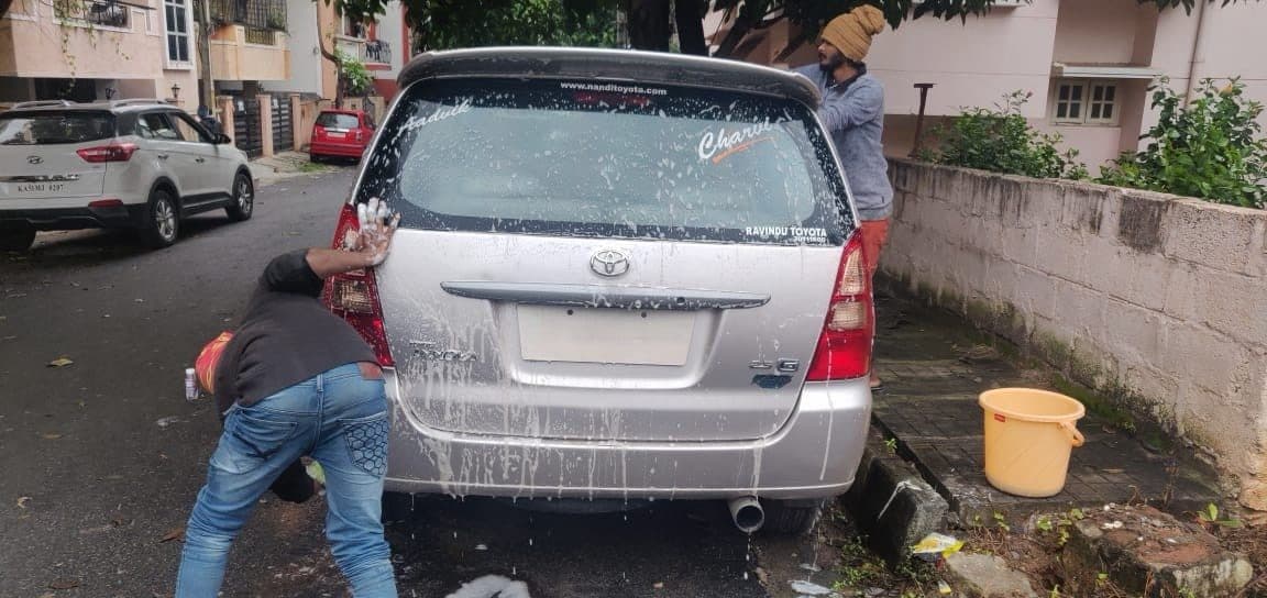 Our washers cleaning a car